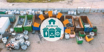 Nine Containers Filled With Different Debris Types