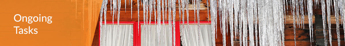 Banner image of icicles hanging from a gutter due to an ice dam with text overlay of Ongoing Tasks
