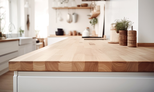 Wood block countertop for kitchen remodel.