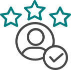 Three Stars Above a Person in a Circle Next to a Checkmark