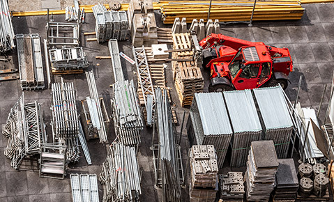 An overhead view of a construction site.