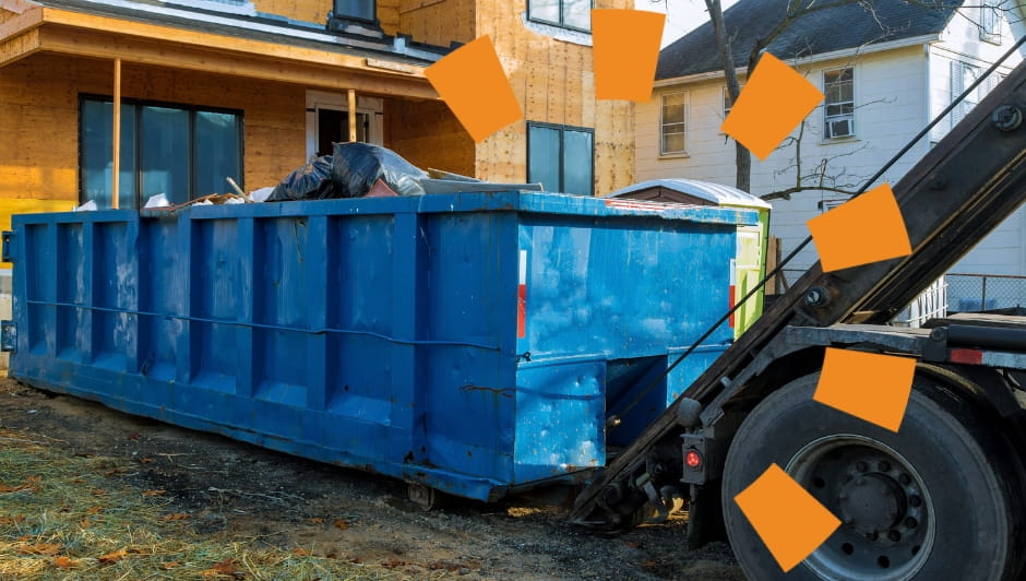 Roll Off Truck Delivering Blue Roll Off Dumpster