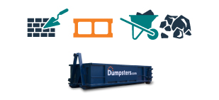 graphic of roll off dumpster with heavy debris like concrete and rocks