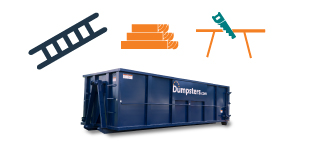 graphic of a roll off dumpster and remodeling tools