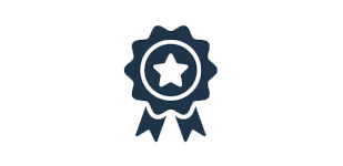 Icon of a blue, cartoon ribbon with a white star in the center.