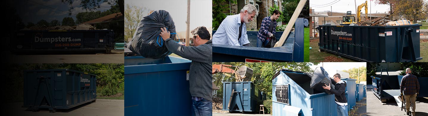 various dumpster sizes in grassy field