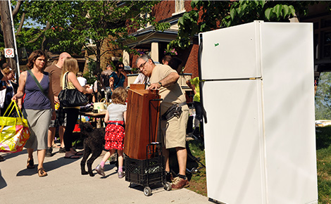 Refrigerator being sold at a yard sale.