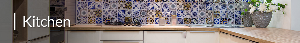 Kitchen With Mosaic Tile Backsplash.