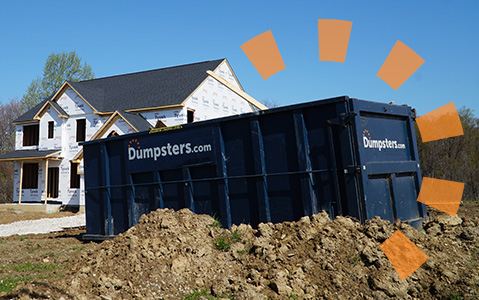 dumpsters.com bin on a residential construction site