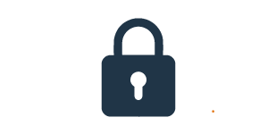 Dark blue, cartoon icon of a lock.