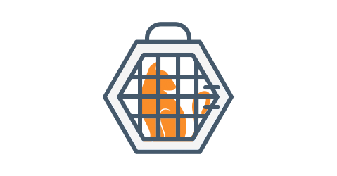 Illustration of cat inside of a kennel to be kept safe during moving day.