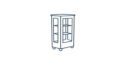 Illustration of empty curio cabinet after packing away fragile items from inside.