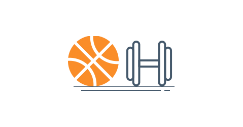 Illustration of basketball and weight for gym club membership address information.