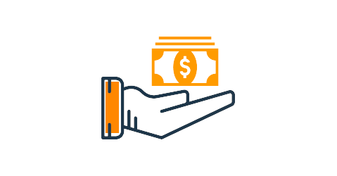 Line art hand handing over orange dollars.