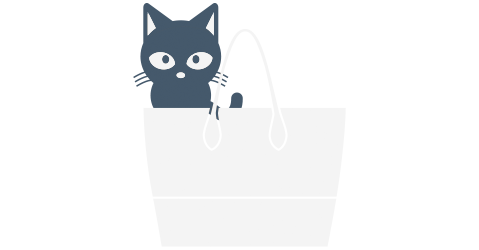 Illustration of black cat inside of a tote to be moved to a new home.