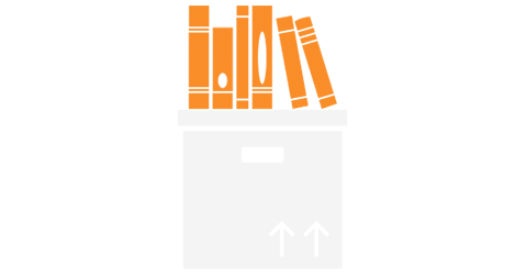 Illustration of books sitting on top of moving box before packing.