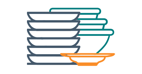 Illustration of dishes and bowls stacked ready to be packed for a move.