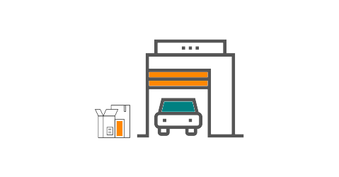 Illustration of car in garage with open boxes to pack items before a move.