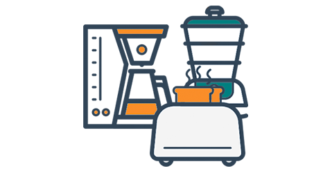 Illustration of small kitchen appliances to be packed including coffee maker, toaster and blender.