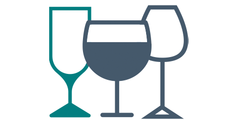 Illustration of three different types of wine glasses to be packed carefully for moving.