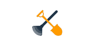 Illustration of a rake and shovel to be wrapped together in a moving blanket.
