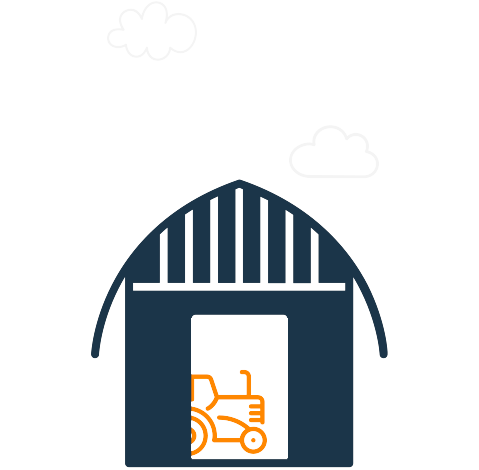 Illustration of a barn with a tractor inside.