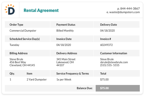 dumpsters.com commercial dumpster agreement