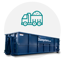 roll off dumpster with an icon of a truck full of bulk debris