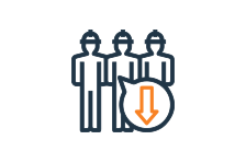 Icon with three people and circle with orange arrow pointing down.
